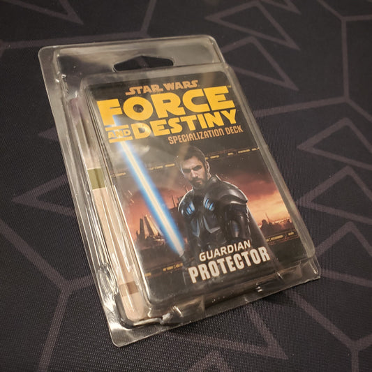 Image shows the front of the clamshell packaging for the Guardian Protector Deck for the roleplaying game Star Wars: Force and Destiny