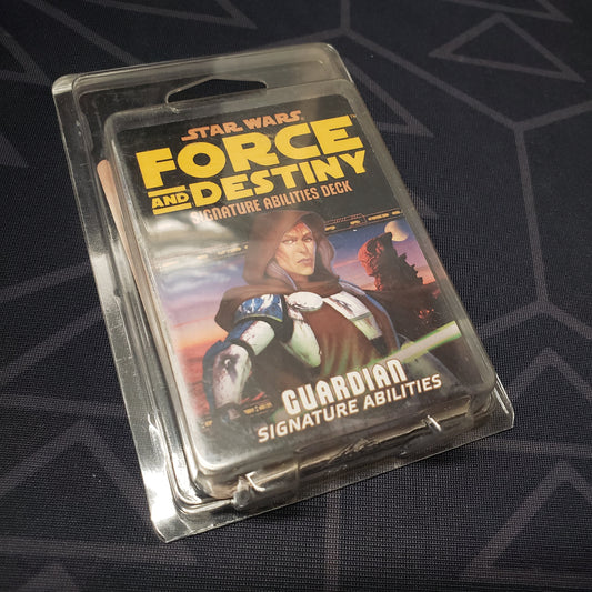 Image shows the front of the packaging of the Guardian Signature Abilities Deck box for the roleplaying game Star Wars: Force and Destiny