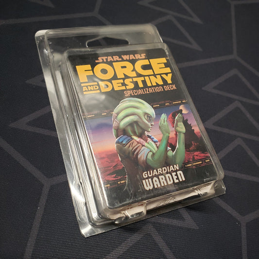 Image shows the front of the clamshell packaging for the Guardian Warden Deck for the roleplaying game Star Wars: Force and Destiny