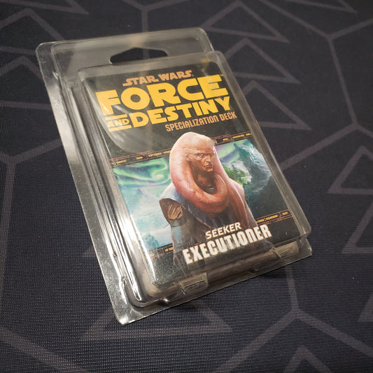 Image shows the front of the clamshell packaging for the Seeker Executioner Deck for the roleplaying game Star Wars: Force and Destiny