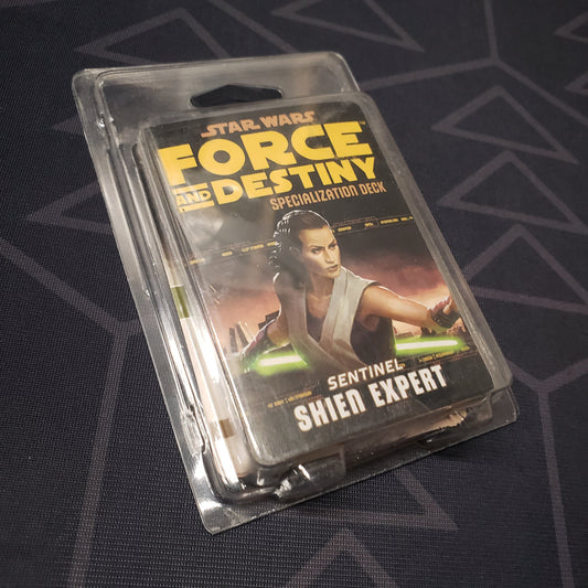 Image shows the front of the clamshell packaging for the Sentinel Shien Expert Deck for the roleplaying game Star Wars: Force and Destiny