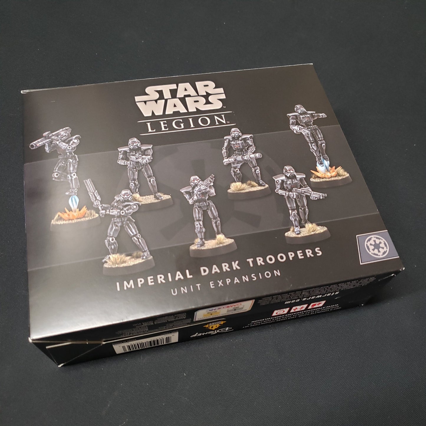 Image shows the front of the package for the Imperial Dark Troopers expansion pack for the Star Wars Legion miniatures game