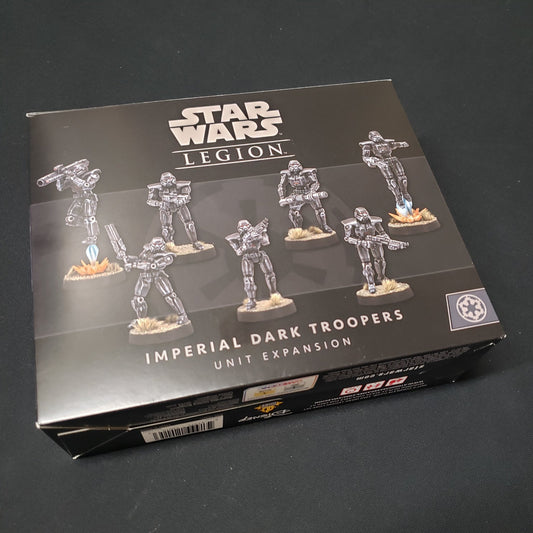 Image shows the front of the package for the Imperial Dark Troopers expansion pack for the Star Wars Legion miniatures game