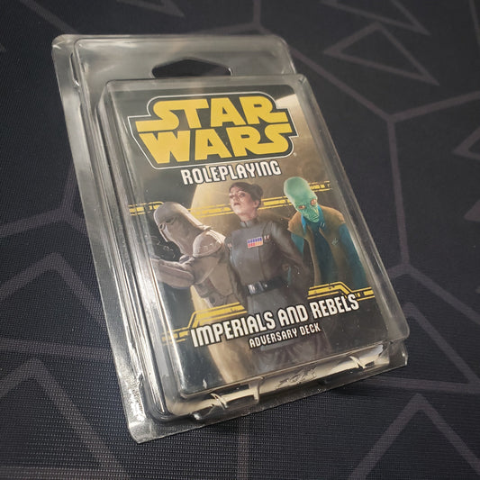 Image shows the front of the clamshell packaging for the Imperials and Rebels I Adversary Deck for the Star Wars Roleplaying game system