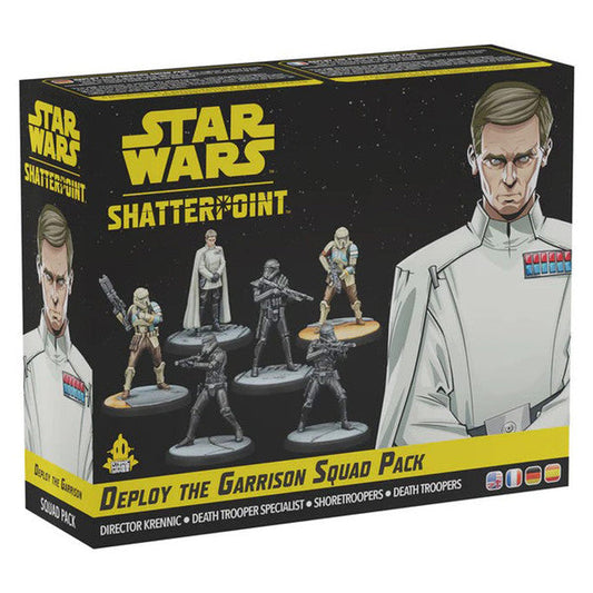 Image shows the front cover of the box of the Deploy the Garrison Squad pack for the miniatures game Star Wars Shatterpoint