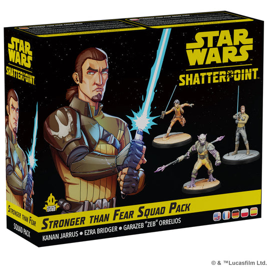 Image shows the front cover of the box of the Stronger Than Fear Squad Pack for the Star Wars: Shatterpoint Miniatures Game