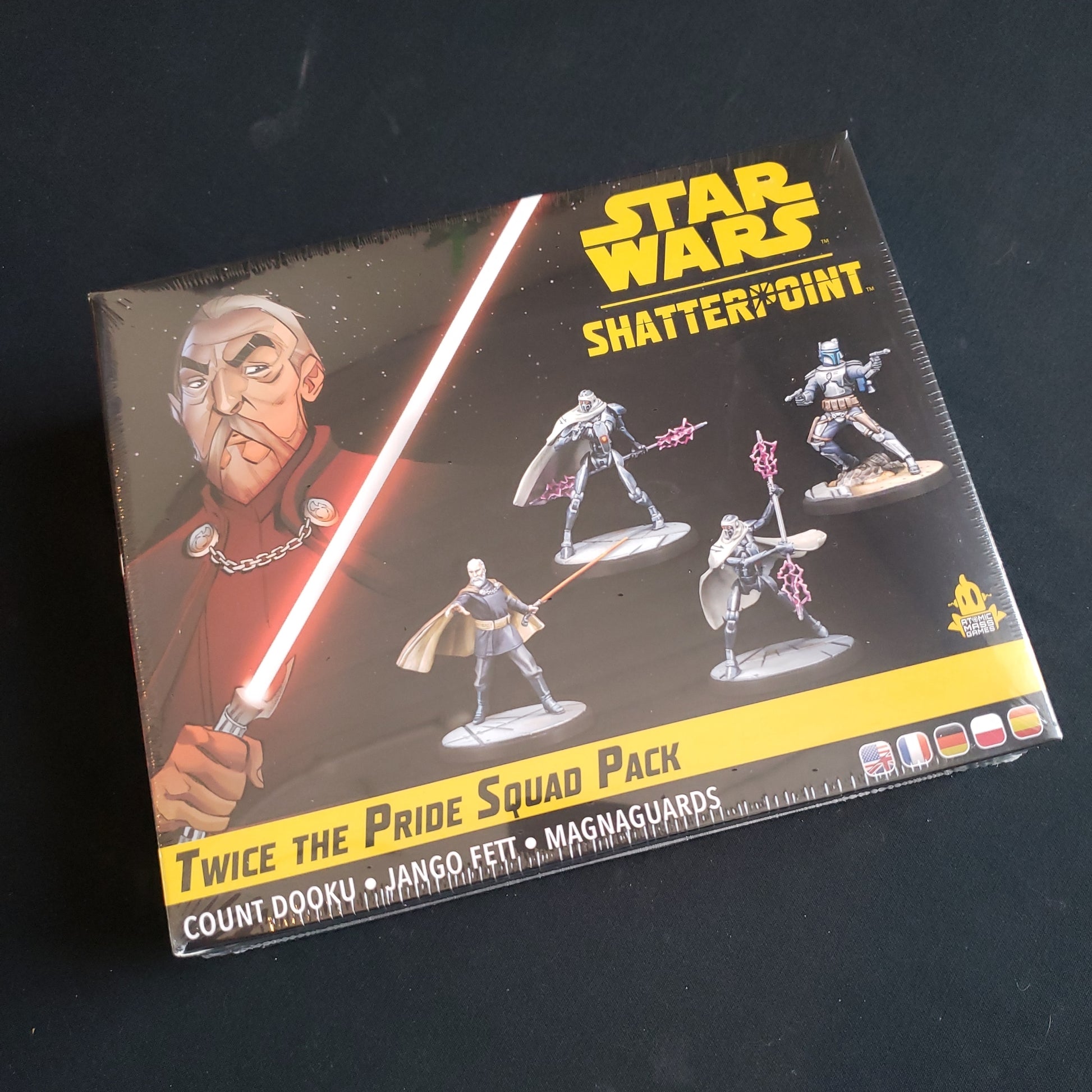 Image shows the front of the box for the Twice the Pride Squad Pack expansion for the board game Star Wars: Shatterpoint
