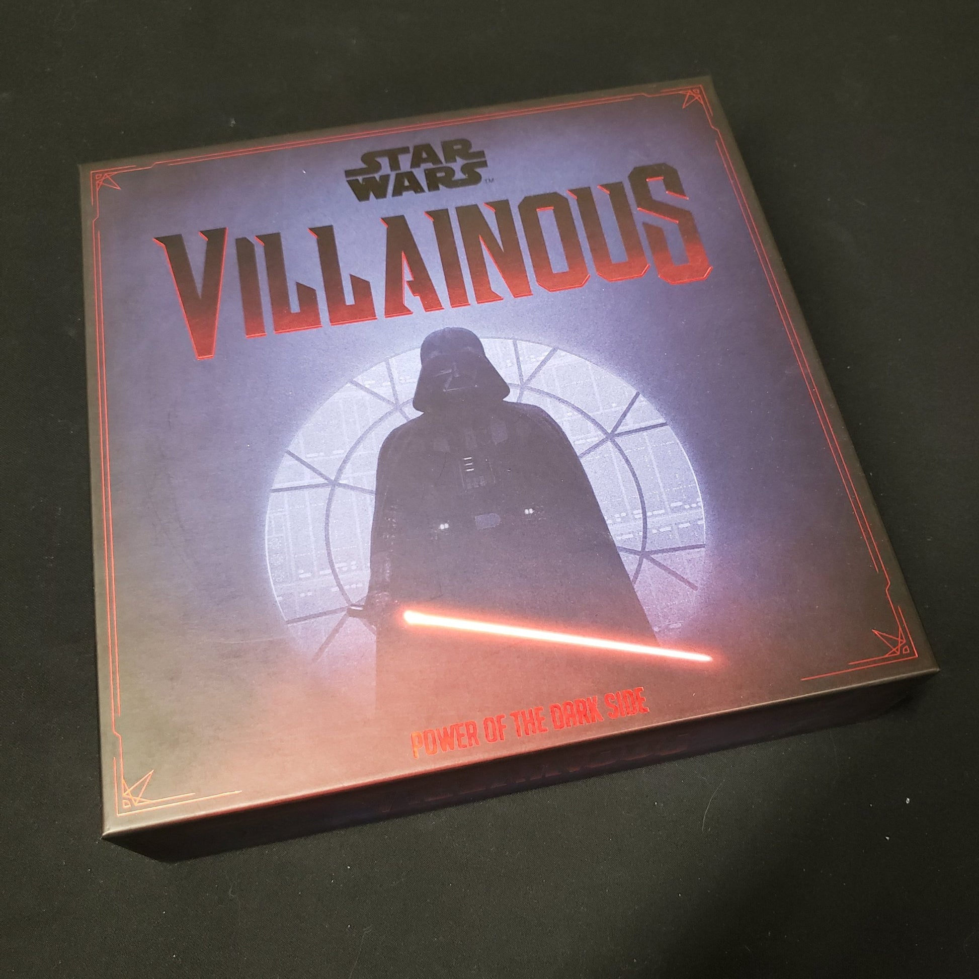 Image shows the front cover of the box of the Star Wars Villainous: Power of the Darkside card game