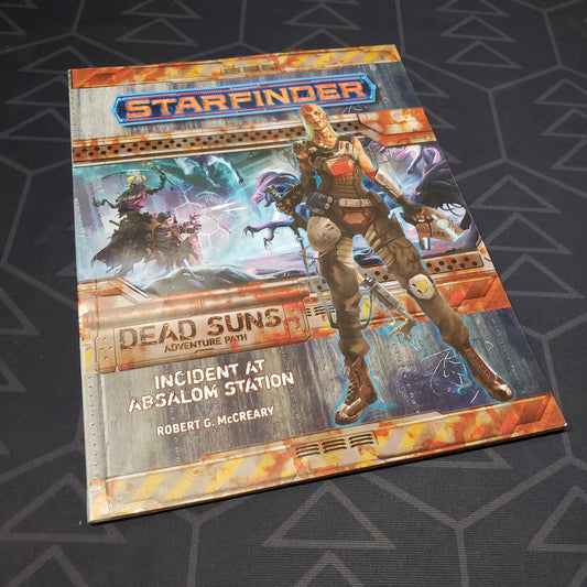 Image shows the front cover of the Dead Suns #1: Incident at Absalom Station book for the roleplaying game Starfinder 1E