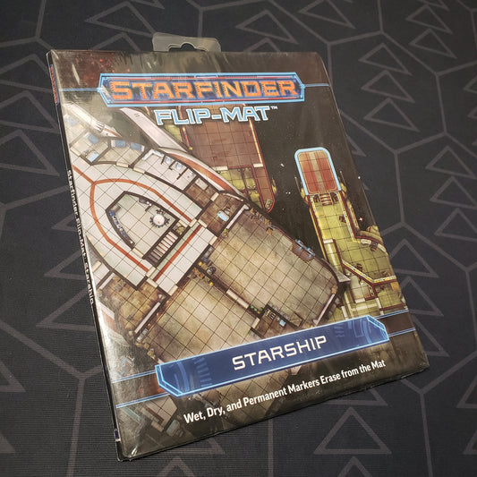 Image shows the front cover of the Flip-Mat: Starship pack for the roleplaying game Starfinder 1E