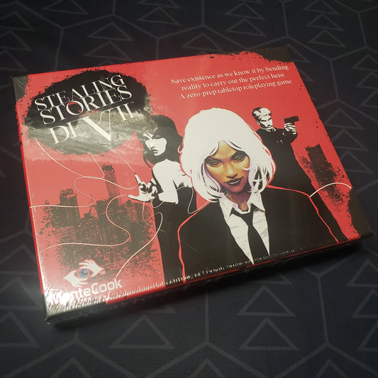 Image shows the front cover of the Standard Edition box setfor the roleplaying game Stealing Stories for the Devil