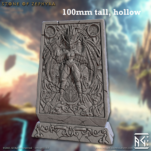 Image shows a 3D render of a relief stone tablet piece of gaming miniature terrain