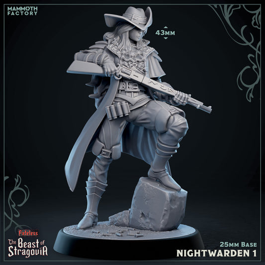Image shows a 3D render of a human hunter gaming miniature.