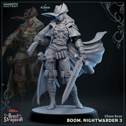 Image shows a 3D render of a human hunter gaming miniature.