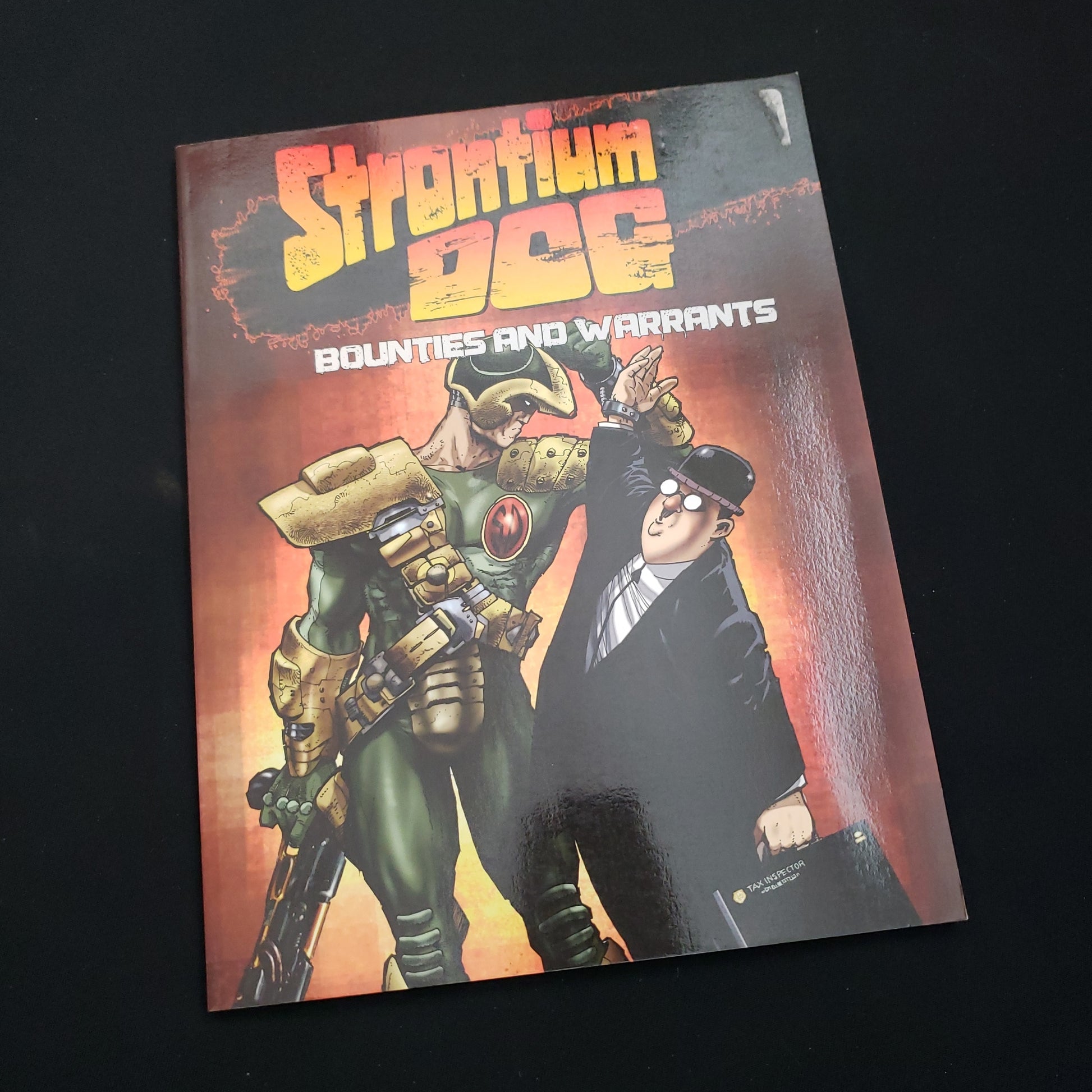 Image shows the front cover of the Bounties and Warrants book for the roleplaying game Strontium Dog