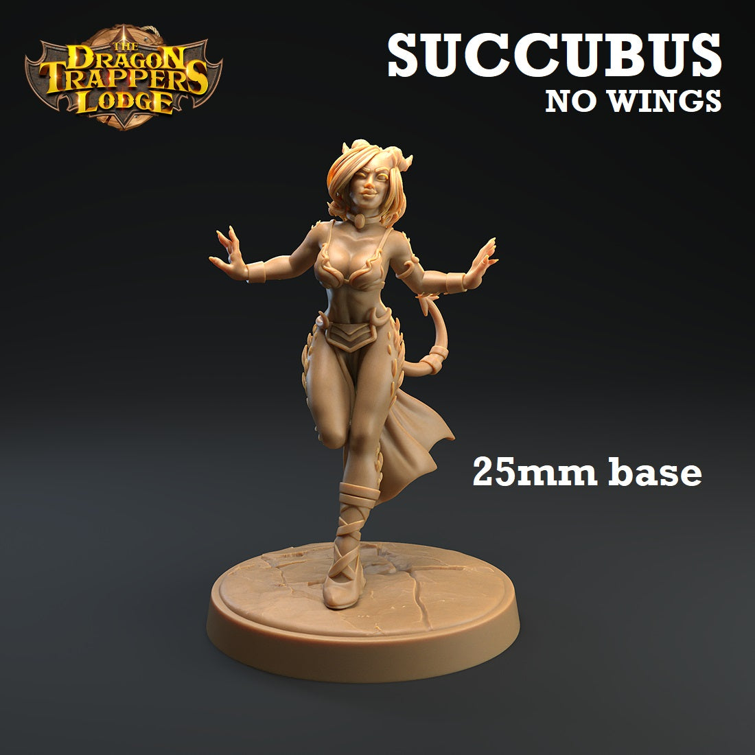 Image shows a 3D render of a wingless succubus gaming miniature.