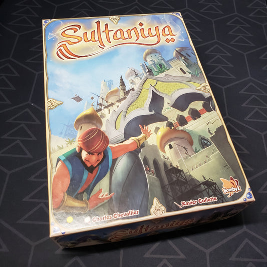 Image shows the front cover of the box for the Sultaniya board game
