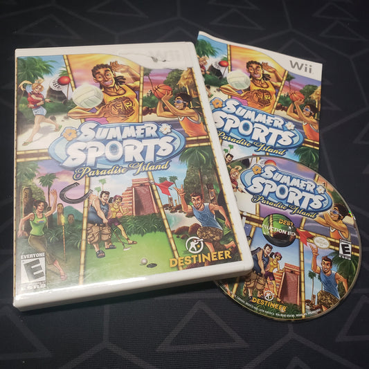 Image shows the case, manual and disc for the video game Summer Sports: Paradise Island for Nintendo Wii