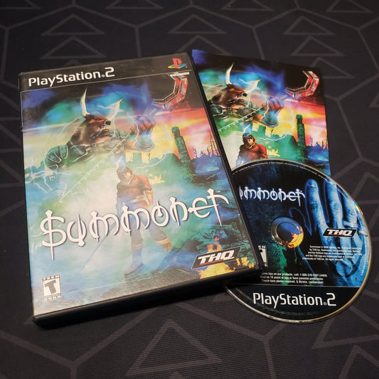 Image shows the case, manual and disc for the video game Summoner for Playstation 2