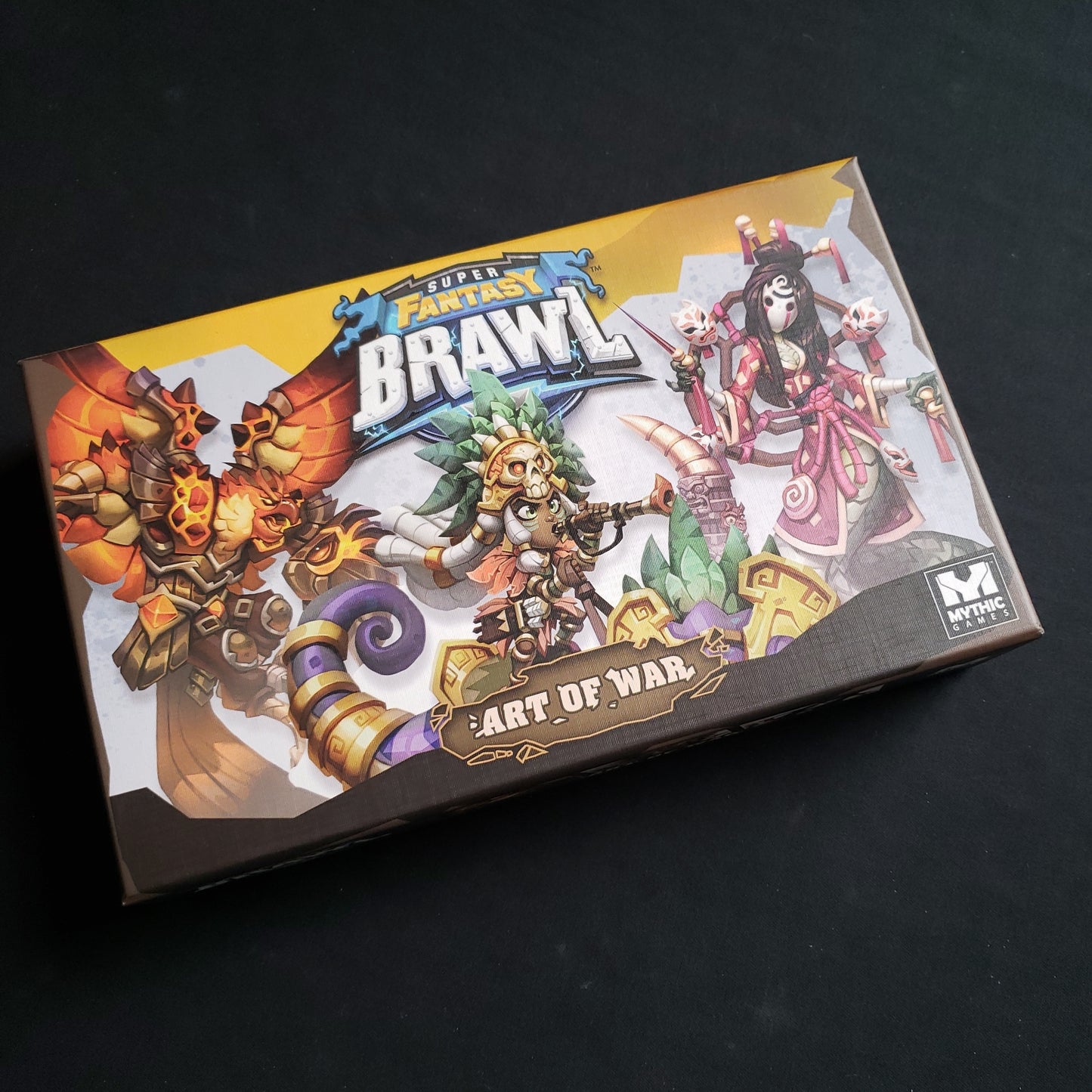 Image shows the front of the box for the Art of War Expansion for the Super Fantasy Brawl board game