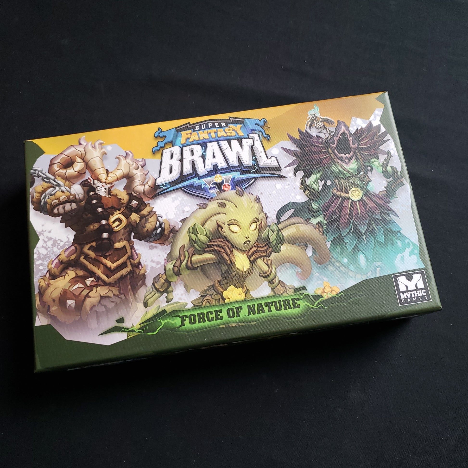 Image shows the front of the box for the Force of Nature Expansion for the Super Fantasy Brawl board game