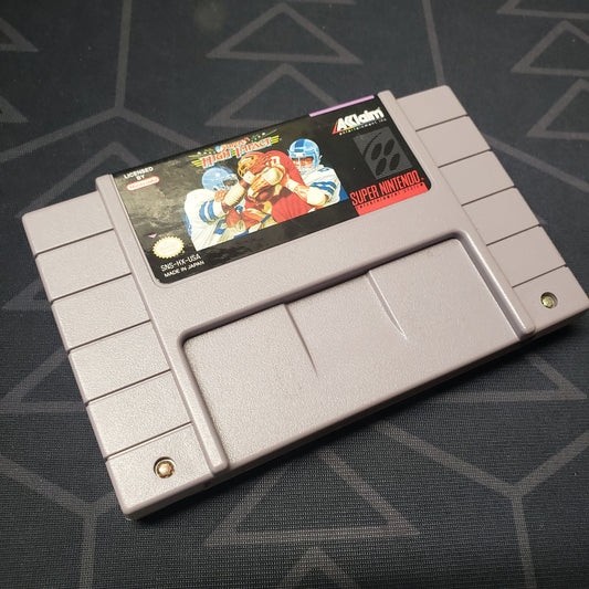 Image shows the front of the cartridge for the video game Super High Impact for the Super Nintendo