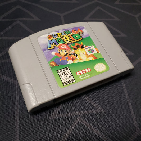 Image shows the front of the cartridge for the video game Super Mario 64 for the Nintendo 64