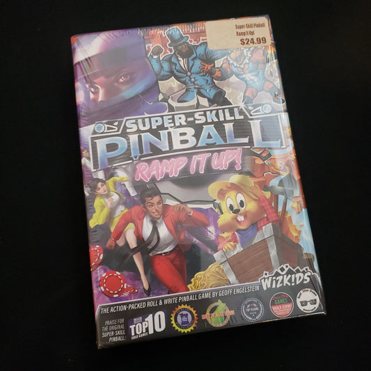 Image shows the front cover of the box of the Super-Skill Pinball: Ramp It Up! board game