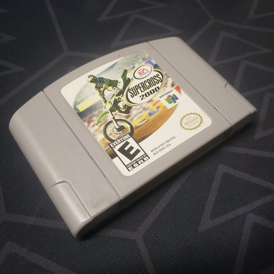 Image shows the front of the cartridge for the video game Supercross 2000 for the Nintendo 64