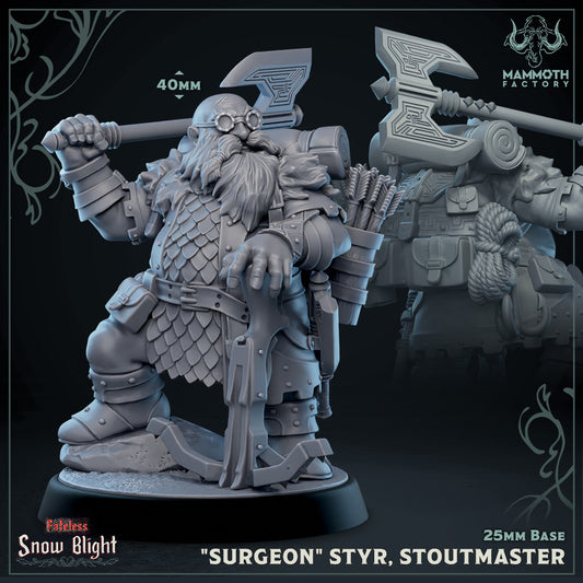 Image shows a 3D render of a dwarf fighter gaming miniature