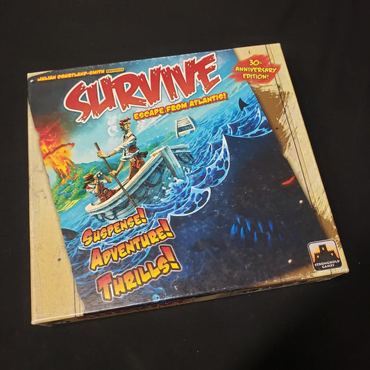 Image shows the front cover of the box of the Survive: escape From Atlantis board game