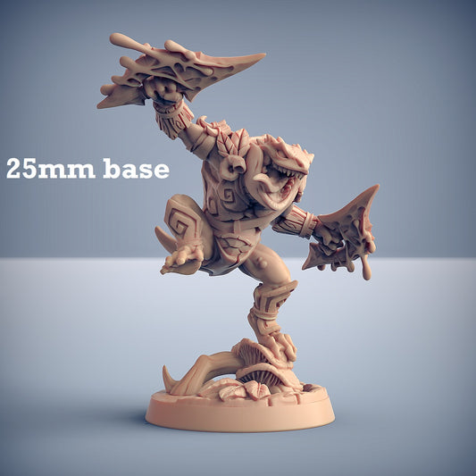Image shows a 3D render of a frogfolk fighter gaming miniature.