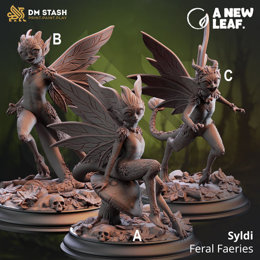 Image shows 3D renders for 3 different options for woodland faerie gaming miniatures
