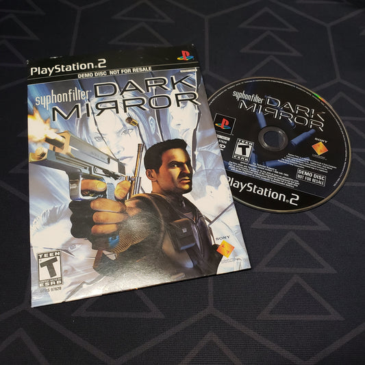 Image shows the cardboard case and disc for the demo of the video game Syphon Filter: Dark Mirror for Playstation 2