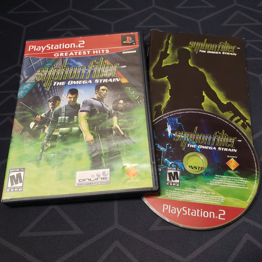 Image shows the case, manual & disc for the video game Syphon Filter: The Omega Strain for Playstation 2