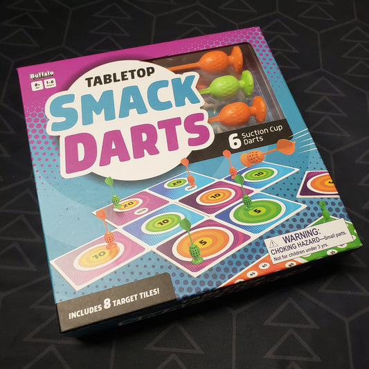 Image shows the front cover of the box for the Tabletop Smack Darts board game