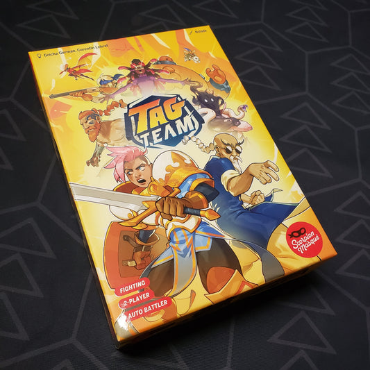 Image shows the front cover of the box for the Tag Team card game