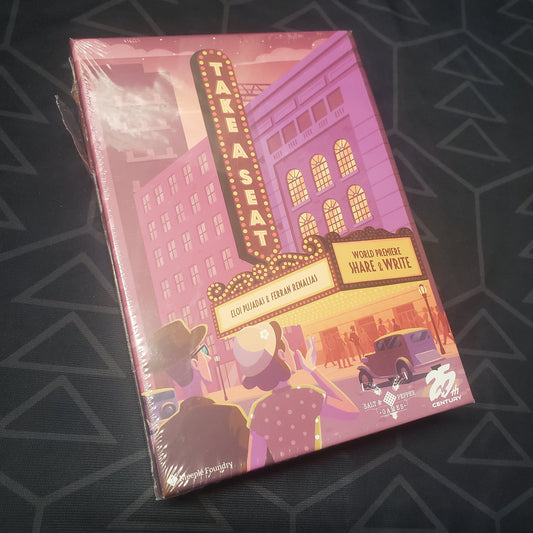 Image shows the front cover of the box for the Take a Seat board game