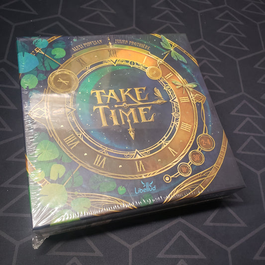 Image shows the front cover of the box for the Take Time board game