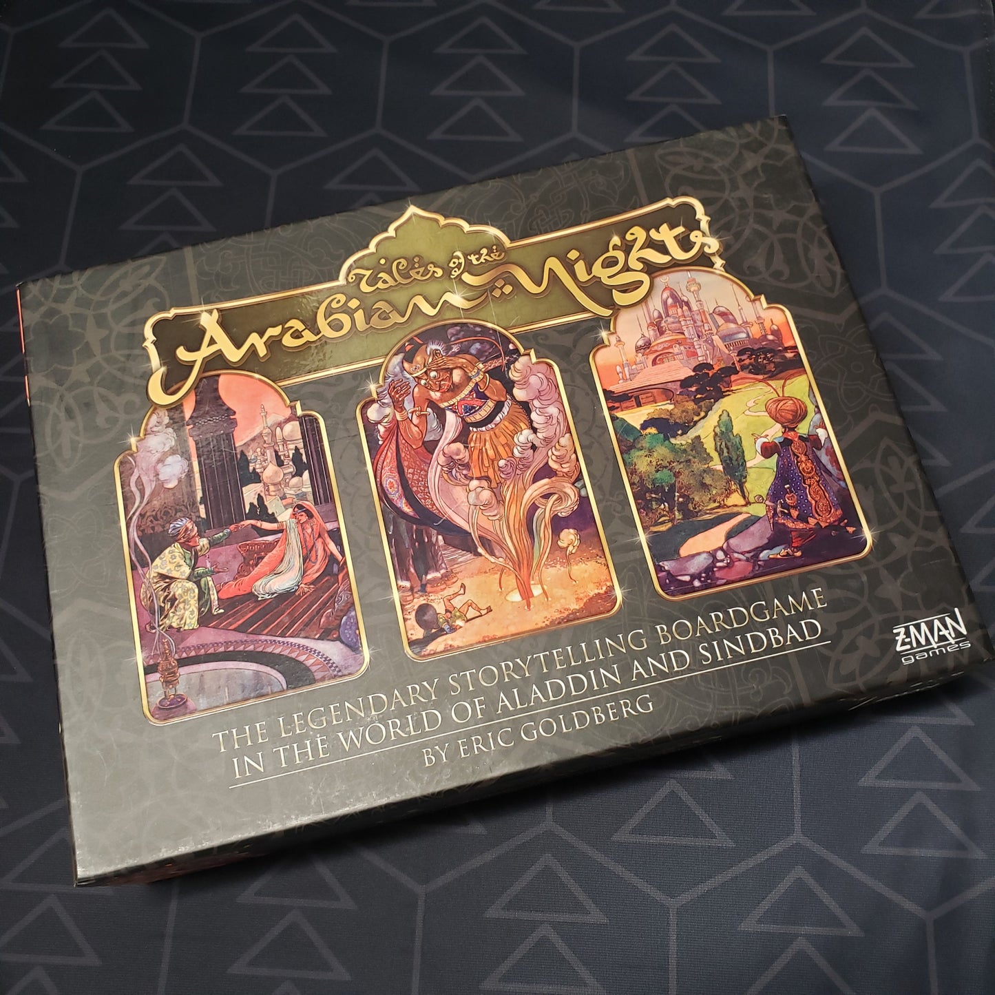 Image shows the front cover of the box of the Tales of the Arabian Nights board game