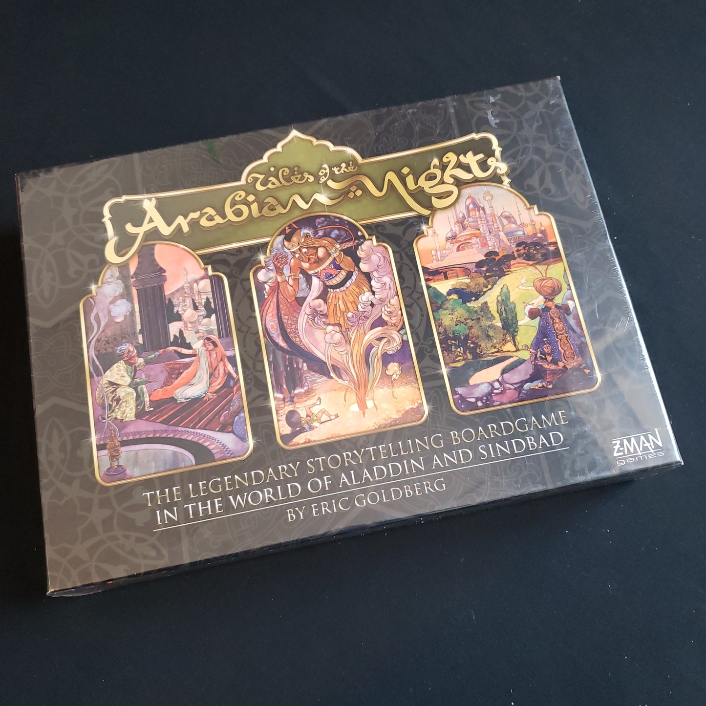 Image shows the front cover of the box of the Tales of the Arabian Nights board game