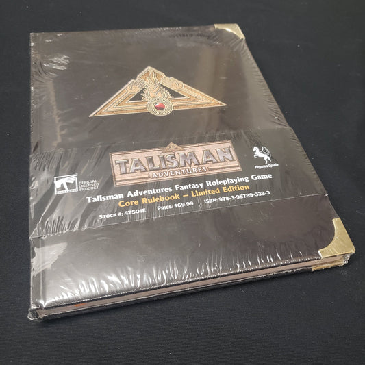 Image shows the front cover of the limited edition core rulebook for the roleplaying game Talisman Adventures