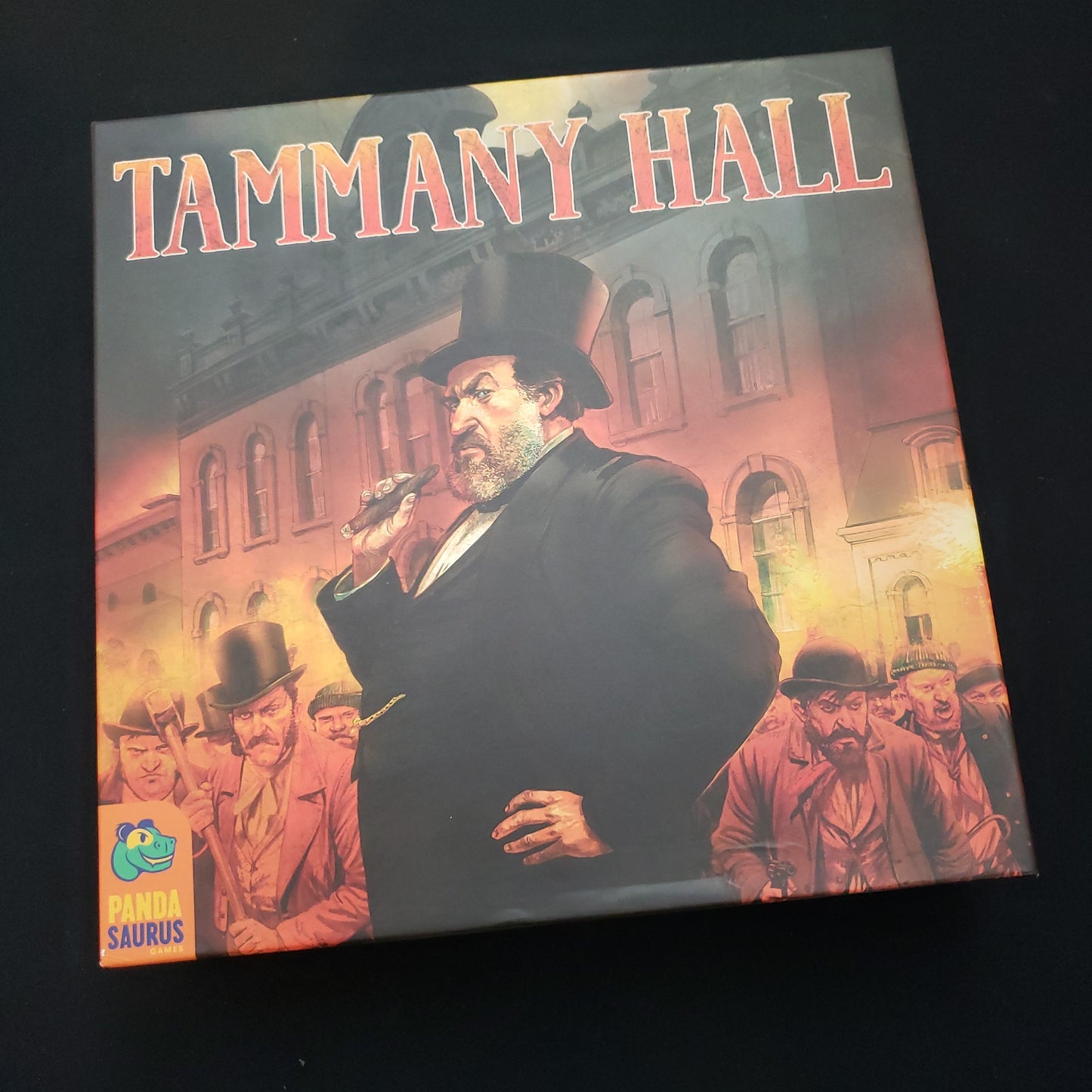 Image shows the front cover of the box of the Tammany Hall board game