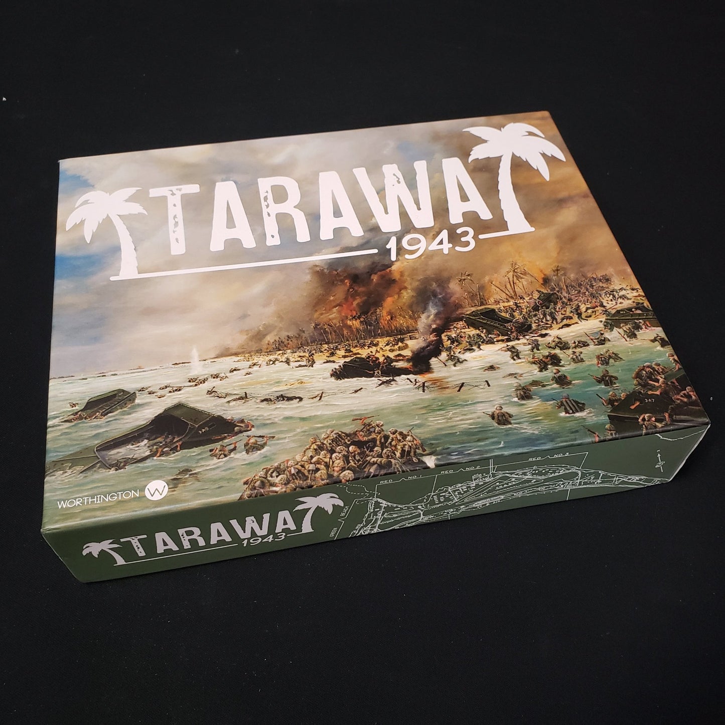 Image shows the front cover of the box of the Tarawa 1943 board game