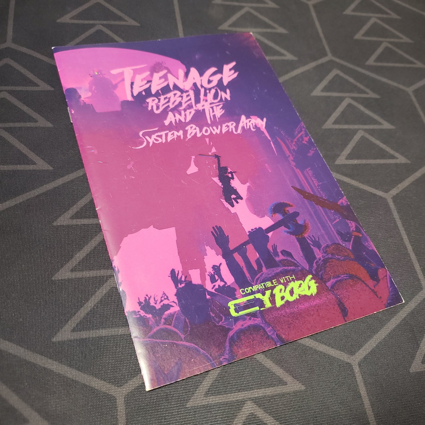 Image shows the front cover of the Teenage Rebellion and the System Blower Army roleplaying game book