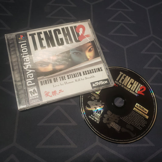 Image shows the jewel case with manual and disc for the video game Tenchu 2: Birth of the Stealth Assassins for Playstation 1