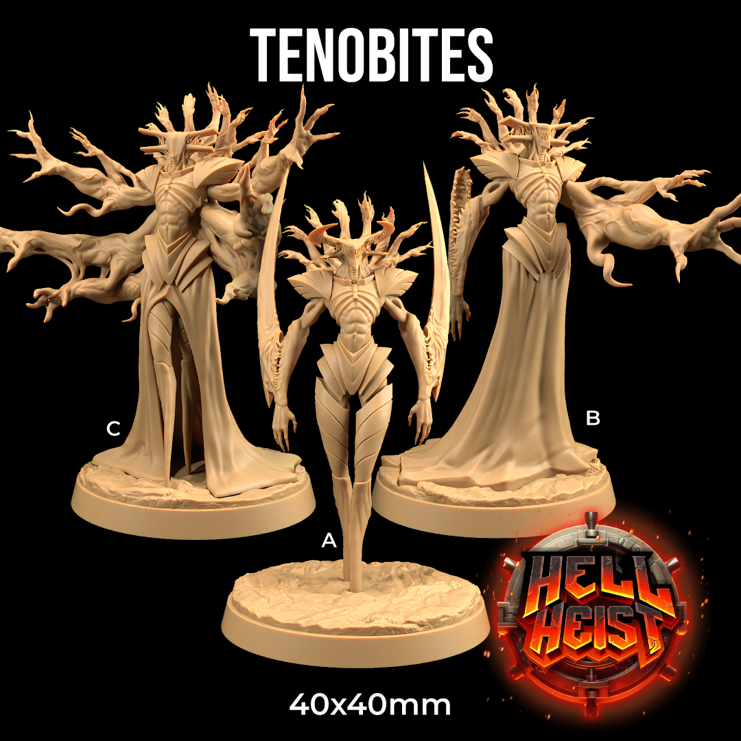 Image shows 3D renders of three different sculpt options for a many-handed demon gaming miniature