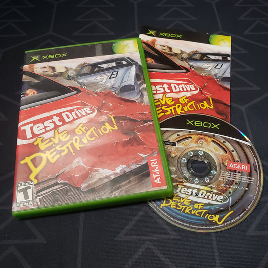 Image shows the case, manual and disc for the video game Test Drive: Eve of Destruction for the original Xbox