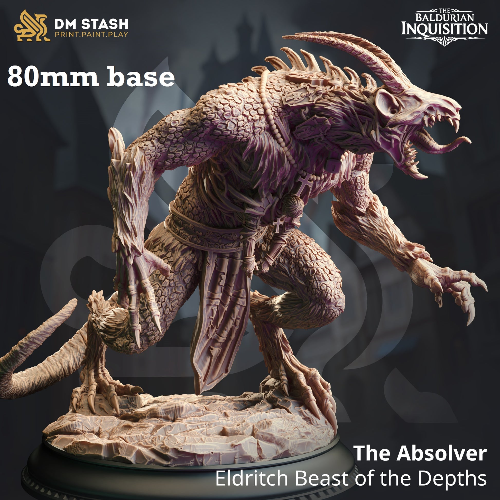Image shows a 3D render of a demon beast gaming miniature.