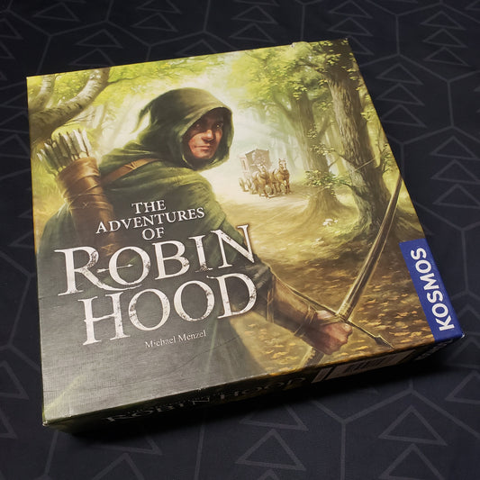 Image shows the front cover of the box of the Adventures of Robin Hood board game